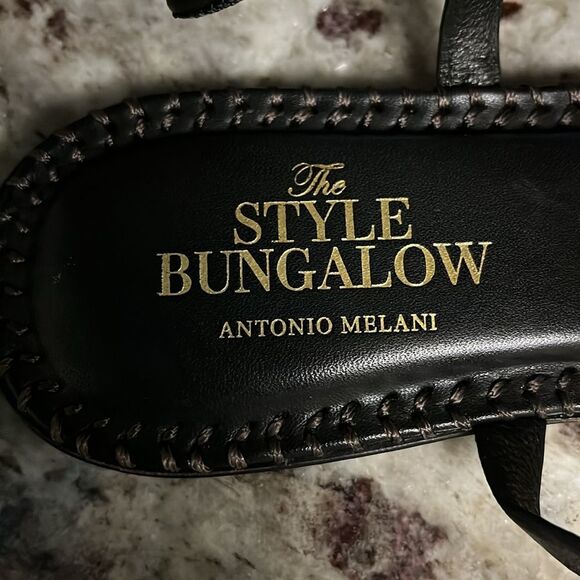 Antonio Melani x The Style Bungalow Clarke Leather Stud Ankle Wrap Black Sandals - Picture 3 of 4